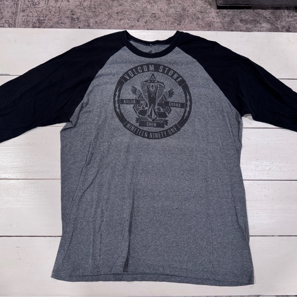 Volcom Charcoal and Black Graphic Raglan Tee